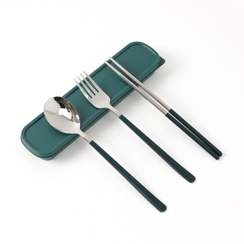Silver Table Portable Spoon and Fork Set (Green)