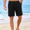Mens Waffle Solid Color Drawstring Casual Shorts