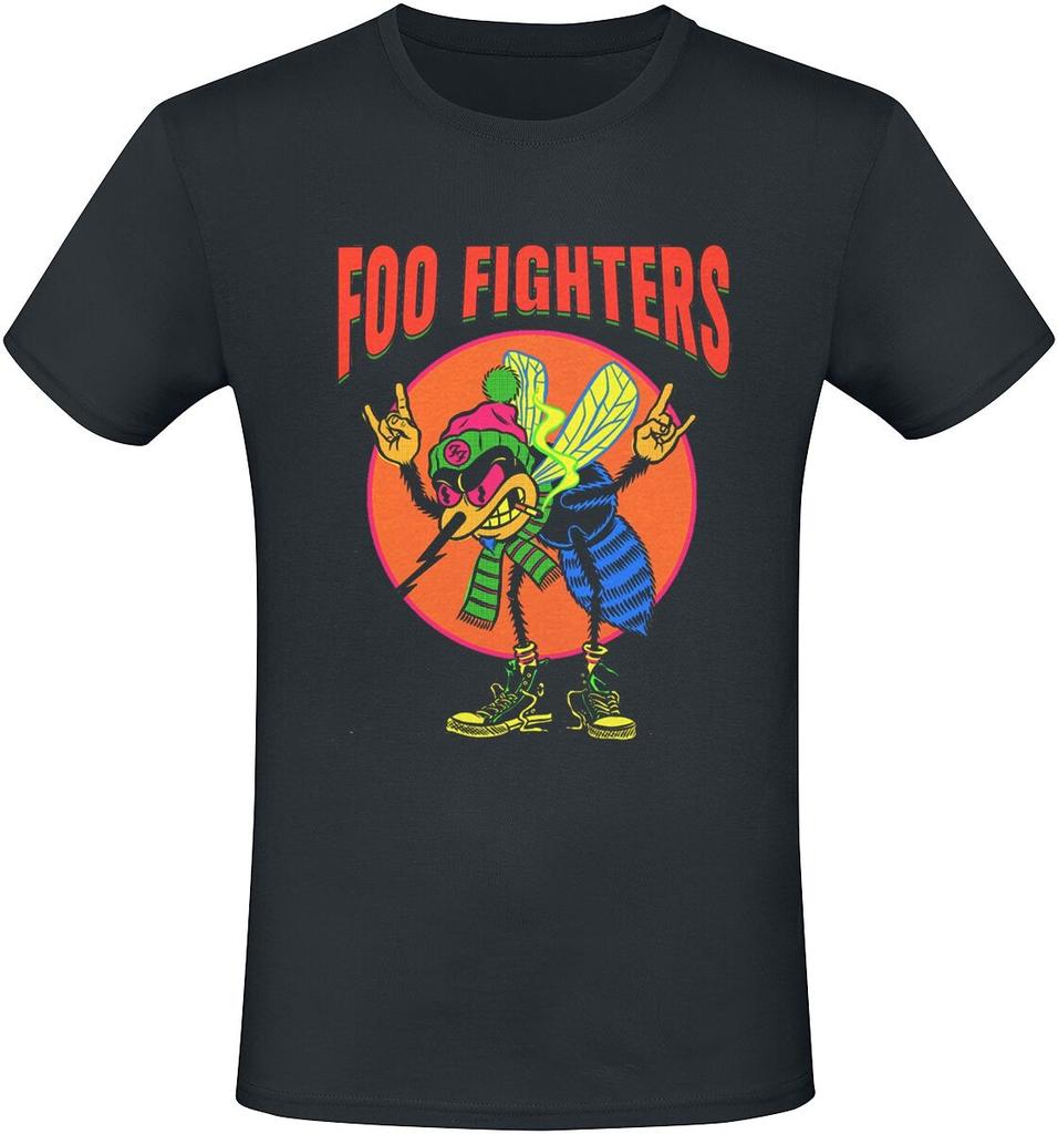 Foo Fighters Retro Wing & Lightning Badge Print T-Shirt, Cotton Unisex Rock Fans Tee
