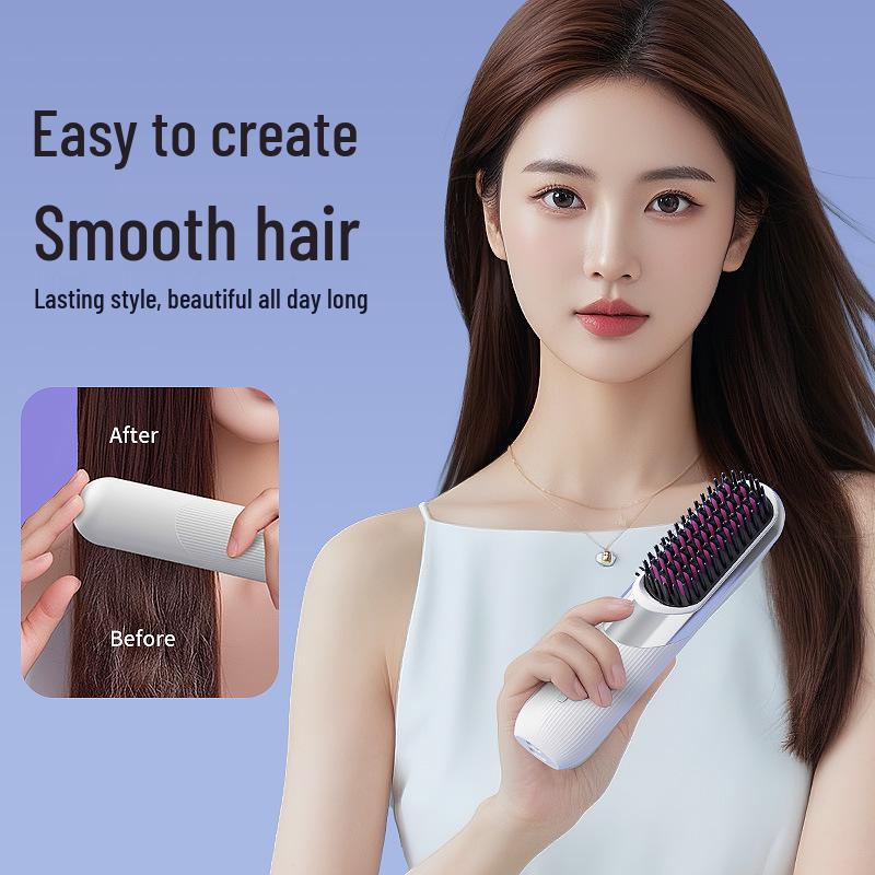 Rechargeable Portable Wireless Hair Straightener Comb with Negative Ions for Safe, Damage-Free Styling.