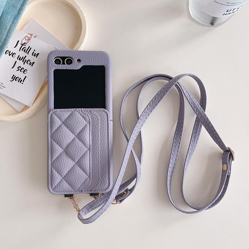 Crossbody Wallet Cards Solt Leather Case For Samsung Galaxy Z Flip 5 4 3 5G Flip5 Flip4 Long Lanyard Purse Pocket Bag Cover