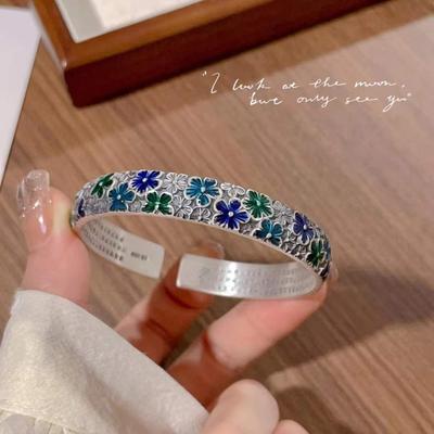 Pulseira de Mão Feminina com Flor Bangle Tradicional Artesanato Pulseira de Esmalte Mulheres