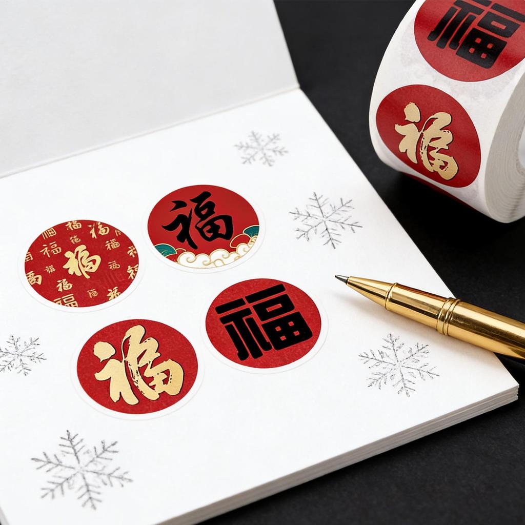 2026 New Years Stickers 500Pcs/Roll Chinese New Year Fu Blessing Stickers For Spring Festival Best Wishes Gift Label Stickers