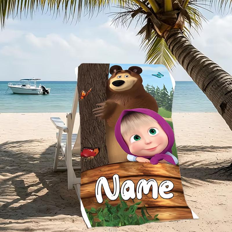 Customizable personalized beach towels Masha and the Bear themed designs.Suitable for the beach, yoga, sports;ideal as beach accessories