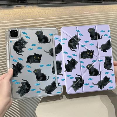 Cute Cartoon Cat Y-Fold Holder Cover Tablet Case For iPad Pro 11th 10th 9th 8th 7th 12.9inch Pro 2025 Mini 6 7 Air 4 5 M3 M2 1 2