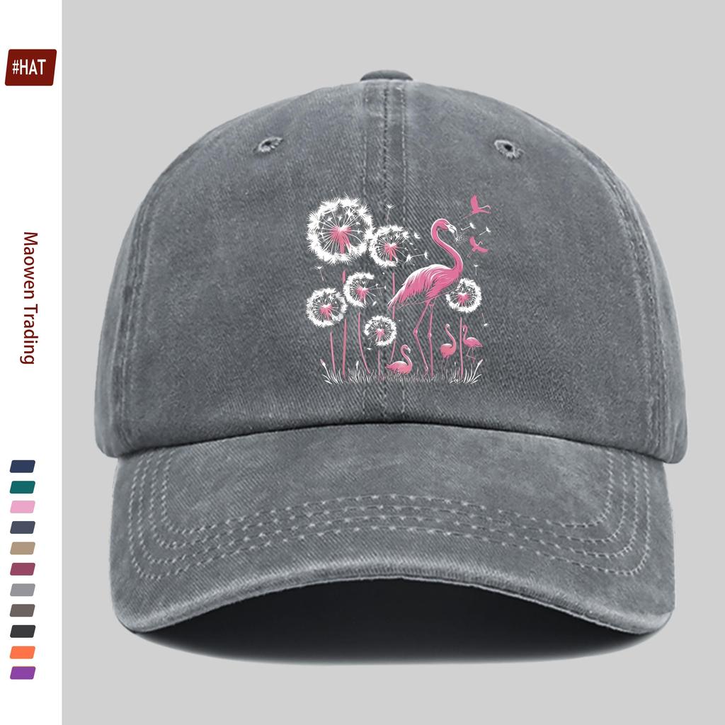 Pc Unisex Adjustable Snapback Baseball Cap with Flamingo Dandelion Print Lightweight Vintage Suitable for Dating Travel B