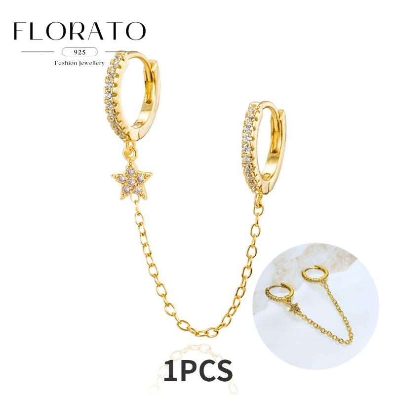 925 Sterling Silver Needle Eight-pointed star/star White Zircon Chain Earrings For Women Tassel Earrings Fashion Party Jewelry