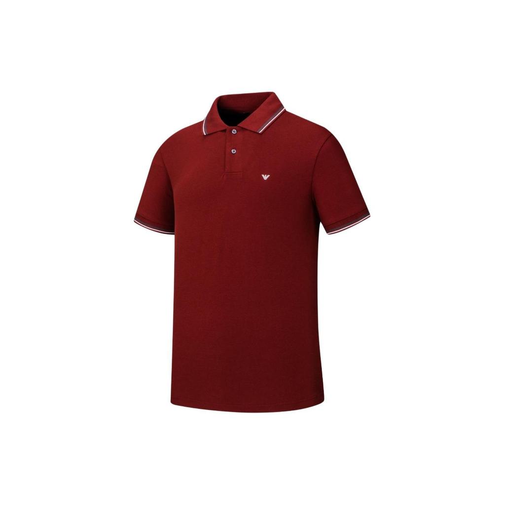 Emporio Armani SS23 Logo Striped Print Straight Casual Short Sleeve Polo Shirt Men tops Dark-Red 8N1FB4-1JPTZ-0358