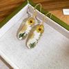 New Trendy Multicolor Clear Resin Geometrical Real Dye Flowers Drop Earrings for Women Real Gold Plated Copper Jewelry