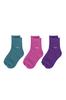 Hokaron Logo Embroidered Pile Sizes and Set of 3 Women's Socks, 21.5-24.5cm, Emerald, Cherry, Grape,
