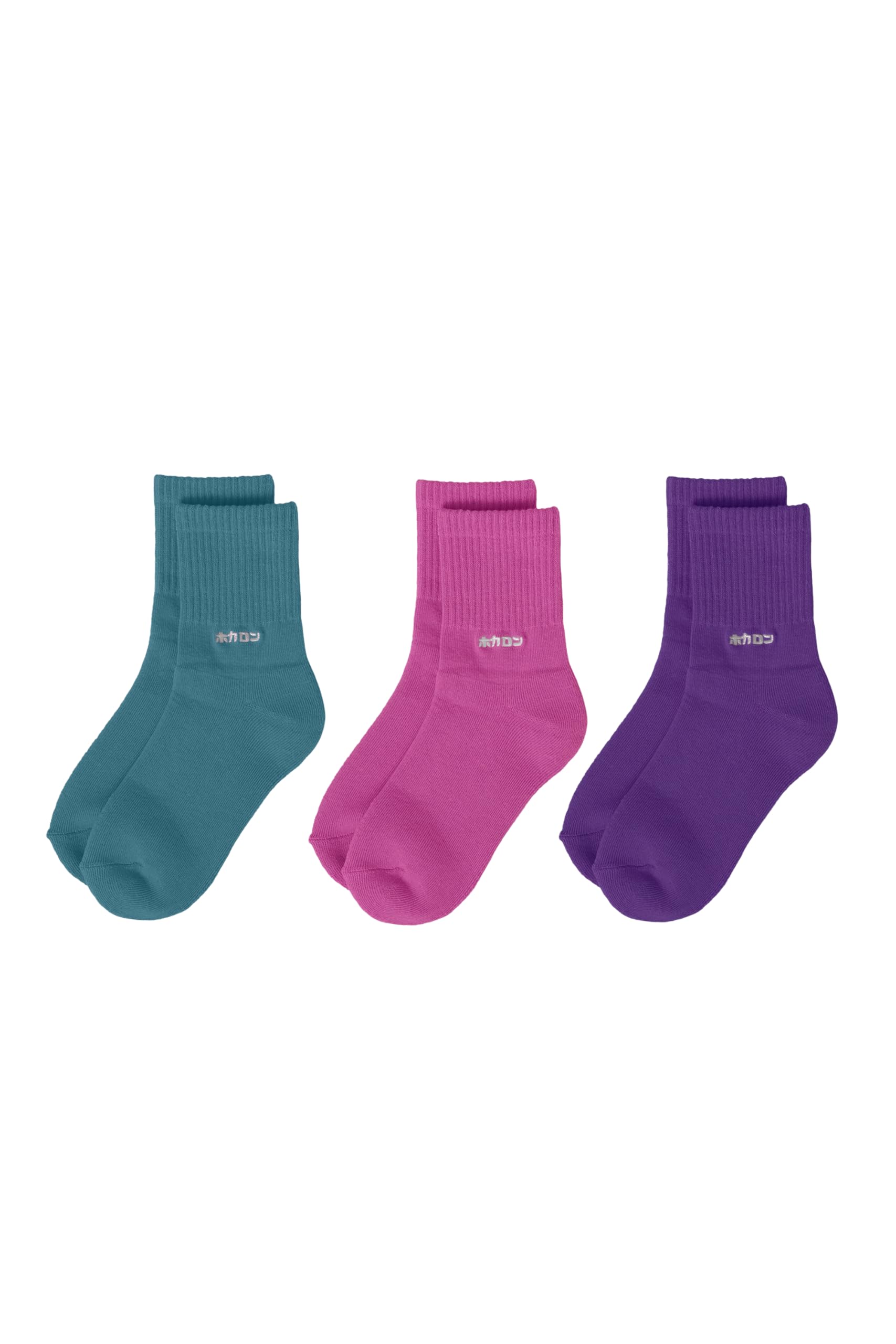 

Hokaron Logo Embroidered Pile Sizes and Set of 3 Women s Socks, 21.5-24.5cm, Emerald, Cherry, Grape,