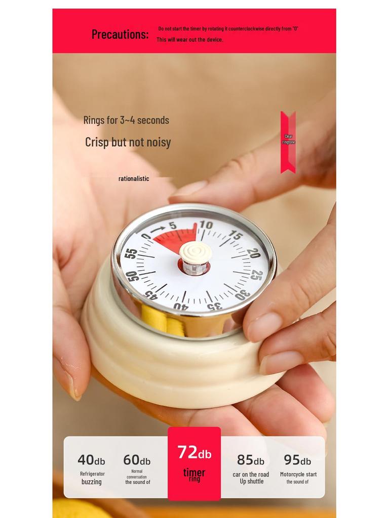 Japanese Style Stainless Steel Mechanical Kitchen Timer with Alarm for Students