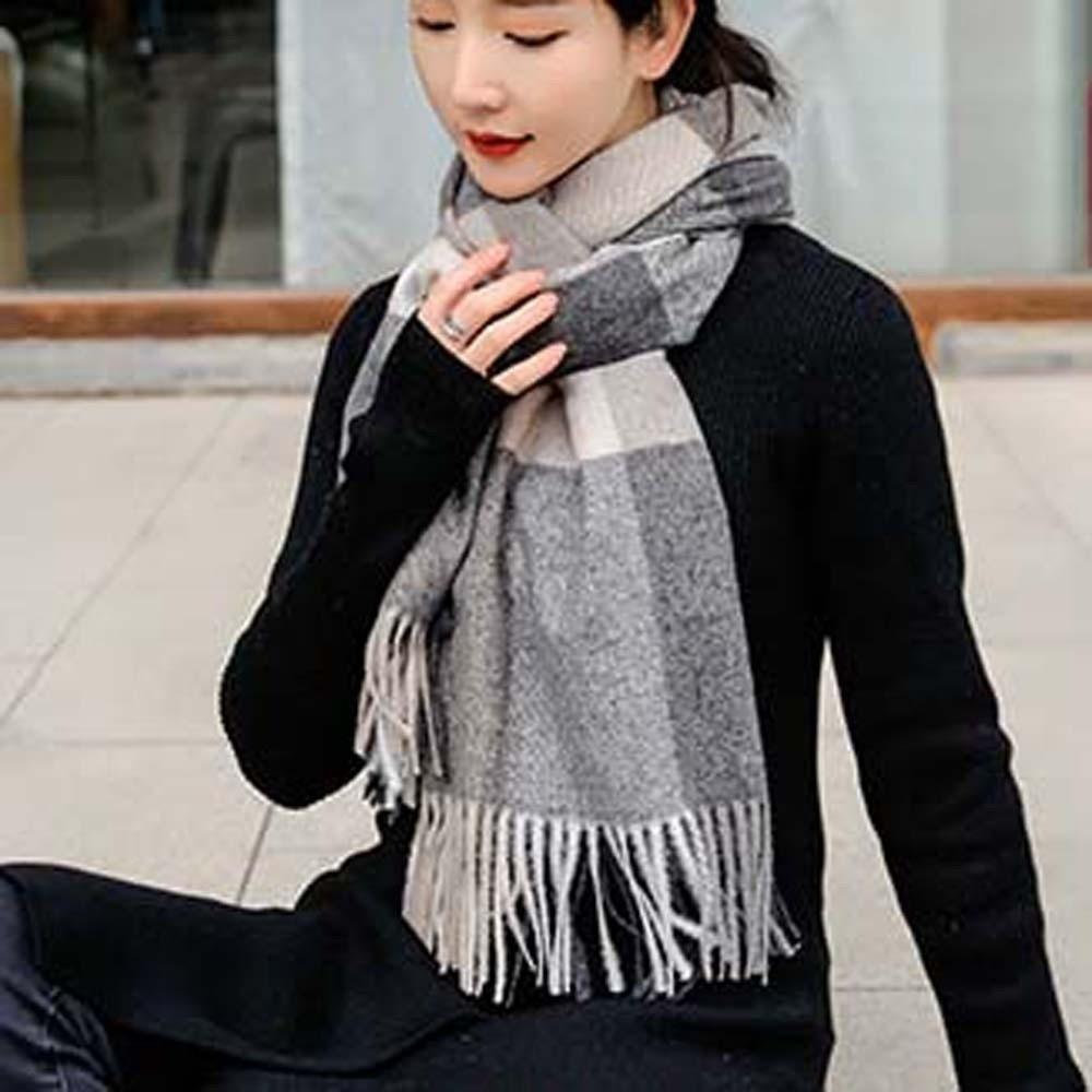 Soft Knitted Wool Scarf Wool Long Neckscarf with Tassel Large Classic Plaid Scarf  Winter