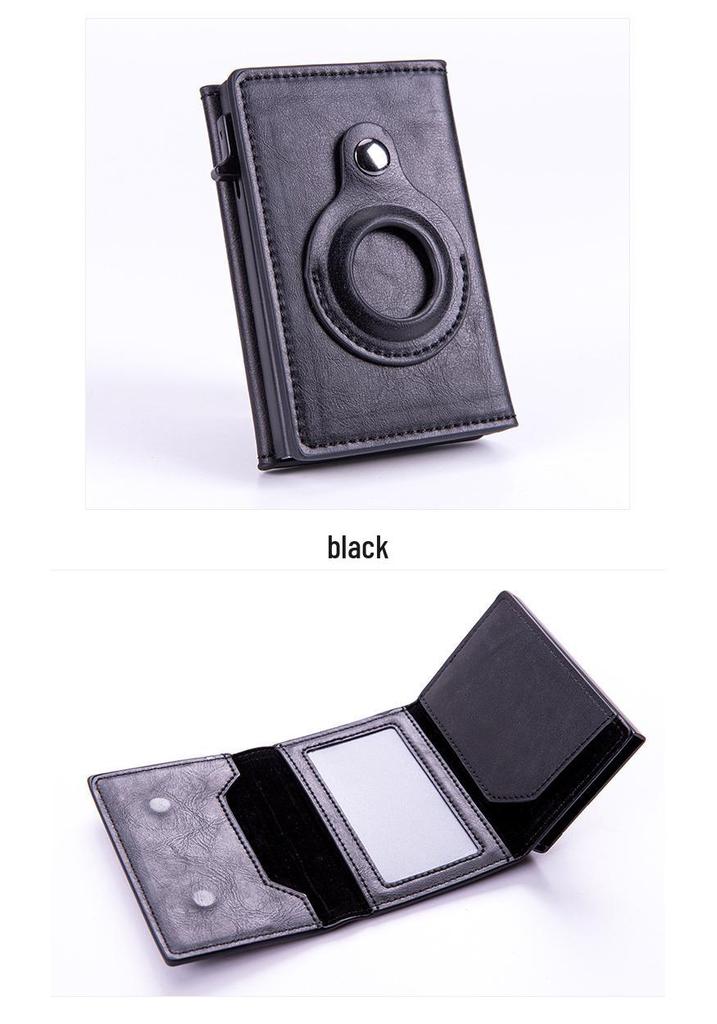 RFID Apple AirTag Tracker Protective Case with Crazy Horse Card Holder and Carbon Fiber Finish