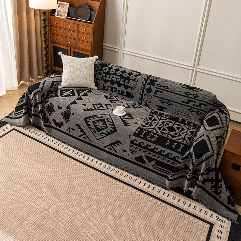 Nordic Geometric Pattern Sofa Towel Thick Tassel Edging One Piece Dust Cover Universal All Season Sofa Throw