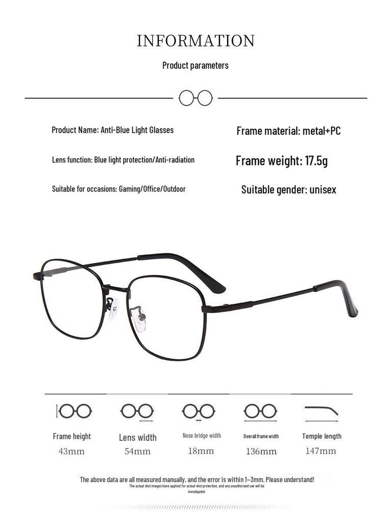 2025 Ultralight Korean-Style Photochromic Metal Glasses, Anti-Blue Light, Unisex Retro Design with Large Frame.