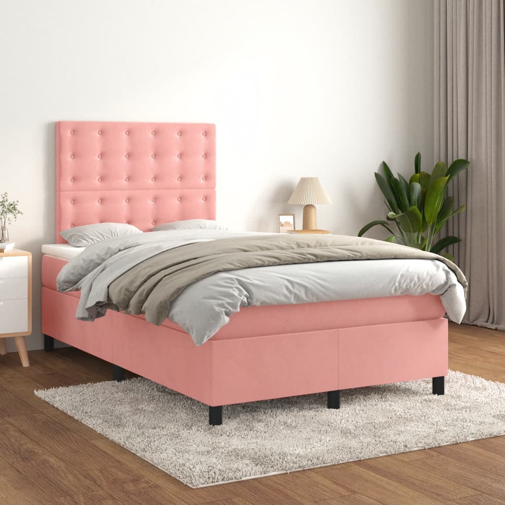 Vidaxl Continental Bed With Mattress, Pink, 120X200 Cm, Velvet