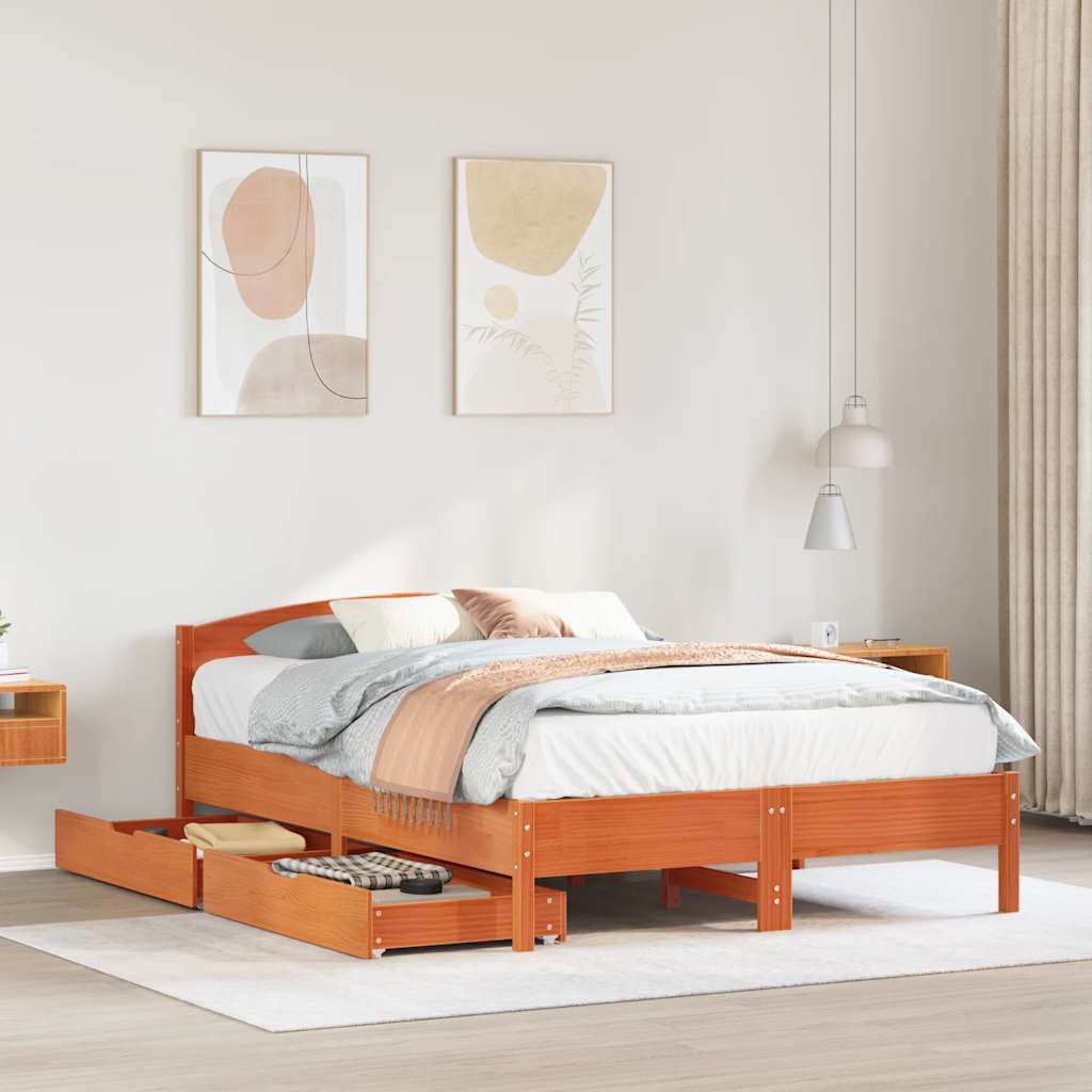 Vidaxl Bed Without Mattress, Waxed Brown, 140X200 Cm, Pine Wood