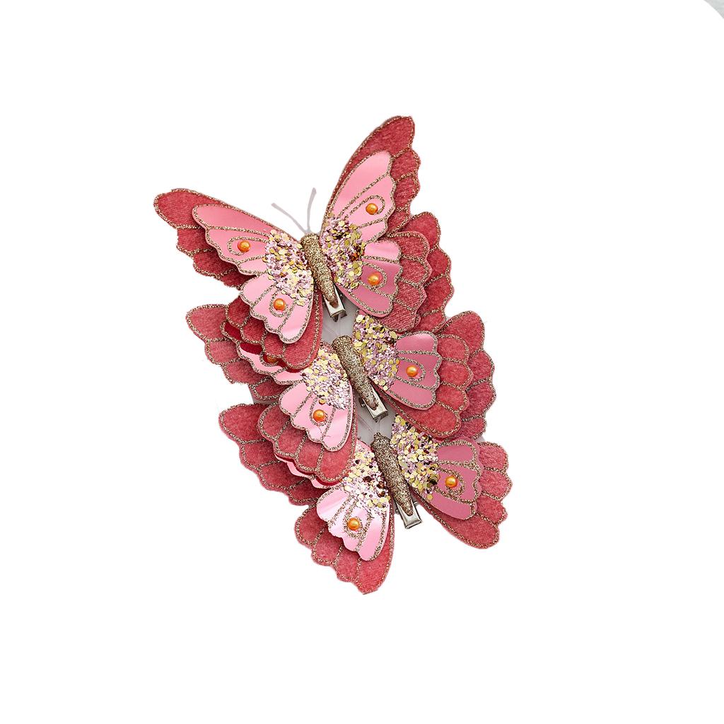 3 Pack Artificial Butterfly Christmas Tree Ornament Clips with Tulle Decorations for Holiday Festive
