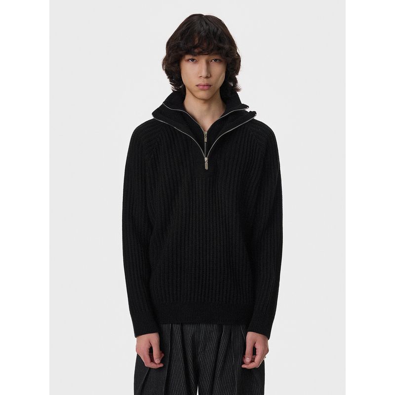 Blaexit Old Money Style Double-Layer Lapel Half-Zip Sweatshirt for Men, Autumn Fake Two-Piece Knitted Sweater Short Jacket