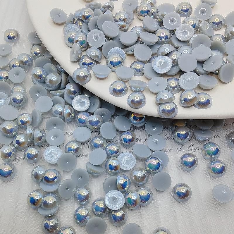 Halvcirkulära platta botten AB Fantasyfärg ABS Pärlemor Högblanka Runda Pärlor för DIY-Smycken & Nageldekor