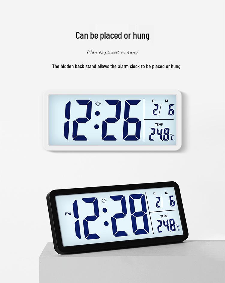 Nordic Large Digital Wall Clock with Temperature/Humidity Display, Silent Operation, and LCD Night Light