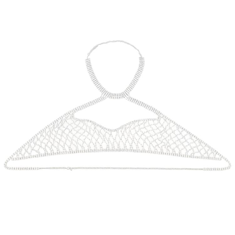 Eye Catching Mesh Body Chain With Glitters Rhinestones Backless Sleeveless Clubwear Suitable For Travel And Photo Props