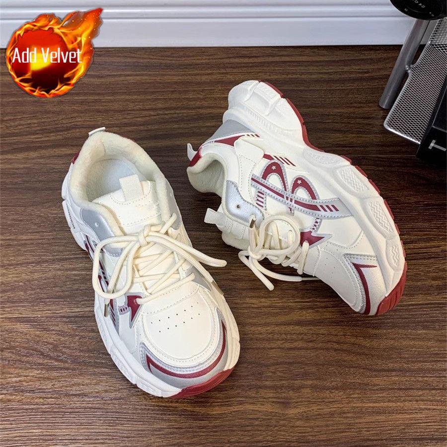 

Women s Winter Retro Style Thick Sole Chunky Sneakers Faux Fur Lined Thickened Versatile Trendy Height Increase Footwear 40