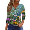 3/4 Length Sleeve Women's Tops Print Vintage Fashion Casual Loose With V Neck Plus Size Shirts Tops