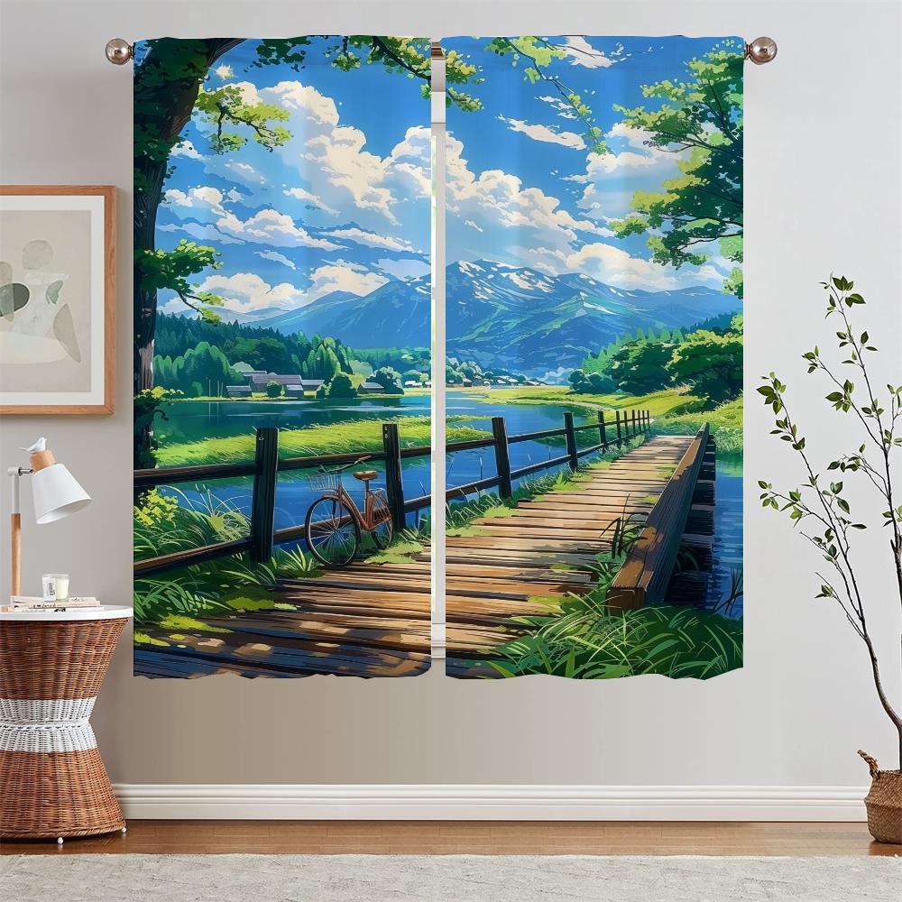 Healing Summer Scenery Kitchen Curtains Curtains for Living Room Modern Home Decoration Curls Blackout Curtain Tiebacks Blinds