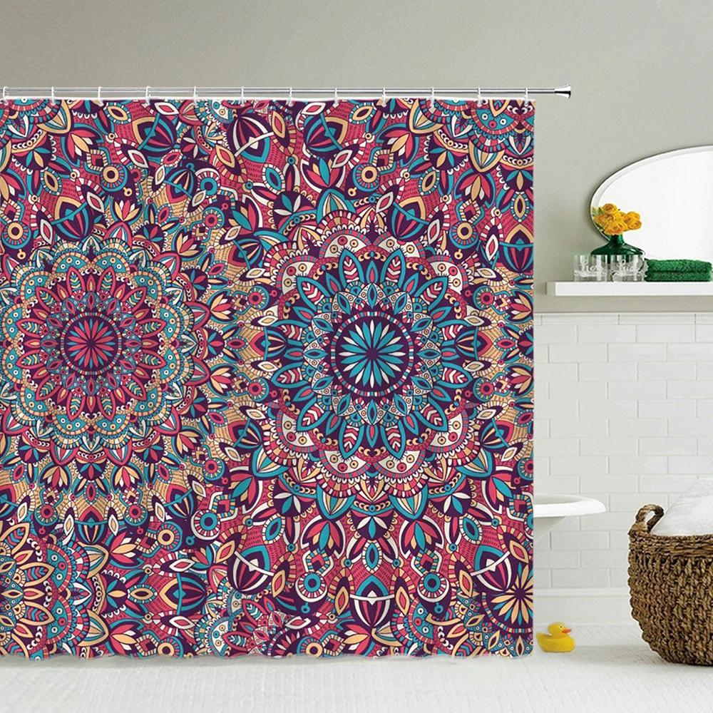Indian Bohemian Style Shower Curtain Bathroom Waterproof Cloth Printed Mandala Decoration Bath Curtains large 240x180 With Hooks