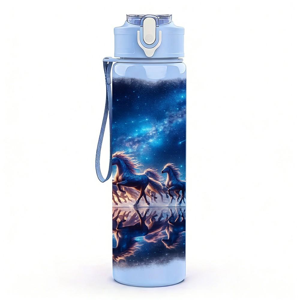 1PC Deep Galaxy Nebula Space Texture Print 750ml Color Plastic Sports Water Bottle Leakproof Flip Straw Lid Suitable for Sports Office Home Use