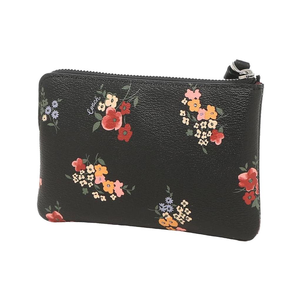 COACH Corner Zip Leather Pochette Coin Purse Wrist Clutch Small Women's Black 7248-SVA47