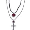 Punk Grunge Red Heart Crystal Cross Pendant Double Layer Silver Color Chain Necklace for Women Gothic Y2k Aesthetic Jewelry Gift