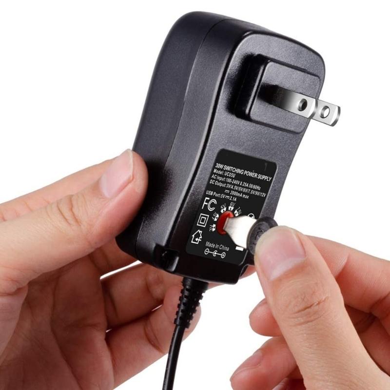 AC100-240V 50/60HZ Multi Purpose Power Supply Adapter 30W DC3V-12V USB 5V2.1A Adjustable + 8pcs Connectors for Laptops