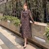 Waist Tightening Flower Printing Dress Ruffled Floral Shirtdress  Formal Occasion