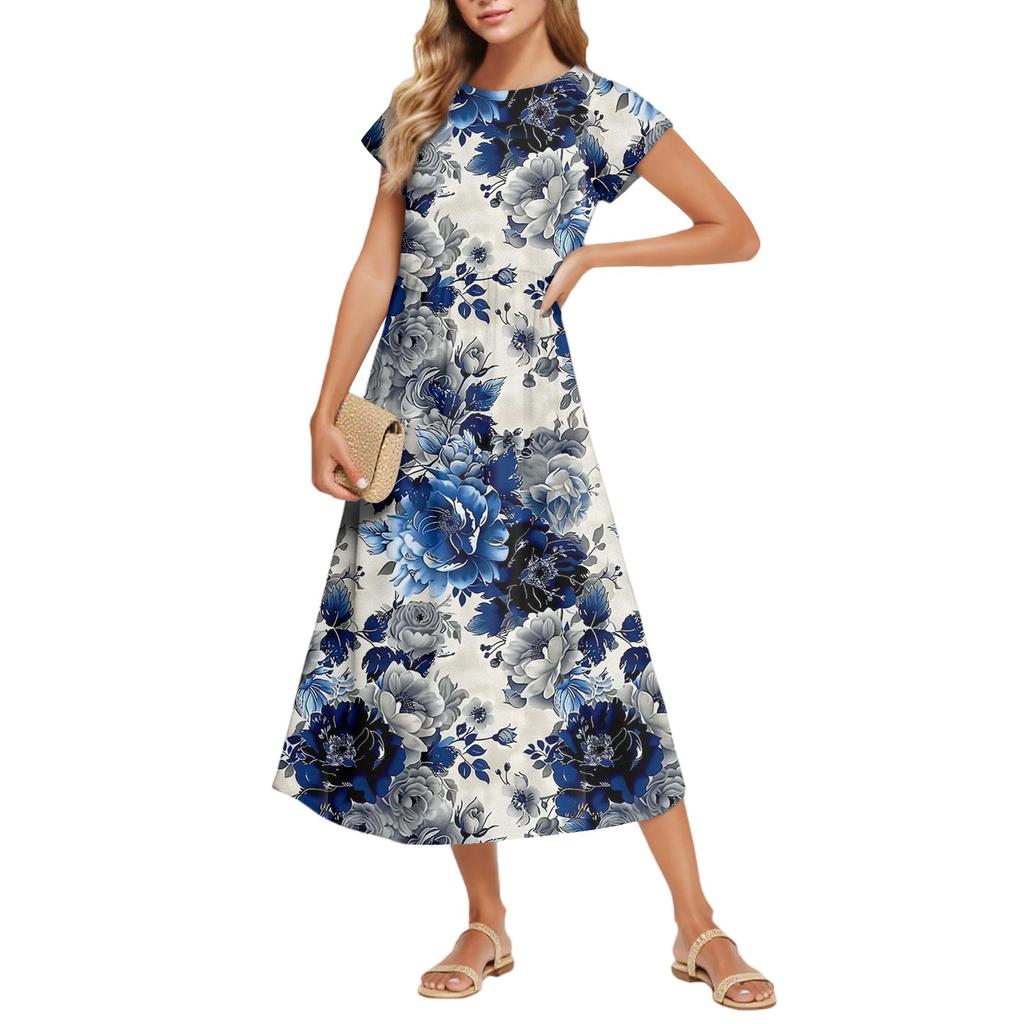 Women's Fashion Temperament Elegant Waisted Floral Casual Dresses