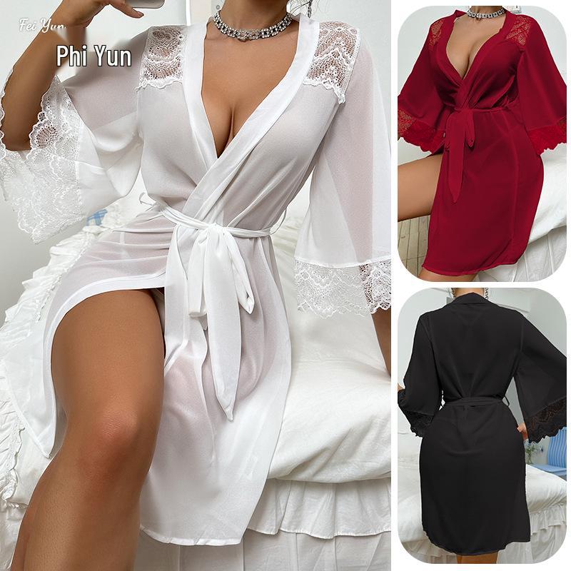 Sexy Chiffon Lace Nightgown - Sheer Temptation Robe for Women