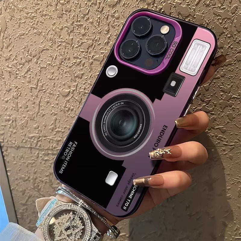 

Retro Camera Graphic Phone Case for iPhone 17 Air 16 15 14 Plus 13 12 11 Pro Max Matte TPU Protective Fashion Cover For iPhone 11 фіолетовий