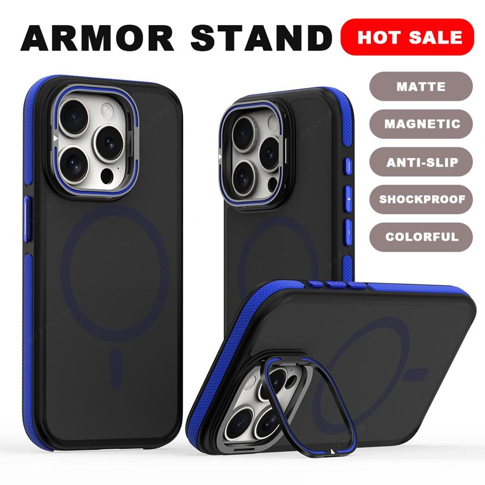 Magnetic Stand Phone Case For iPhone 15 14 16 Plus 11 12 13 16 Pro Max Magsafe Wireless Charge Holder Protector Hard Cover