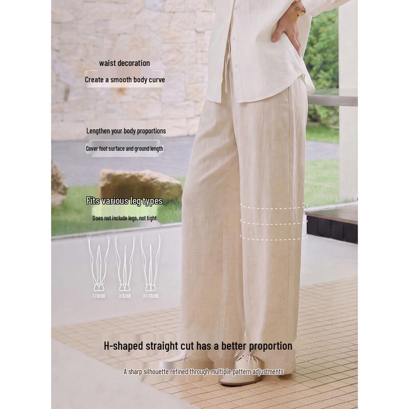 INMAN Women's Relaxed Fit Drawstring Linen Blend Wide-Leg Pants