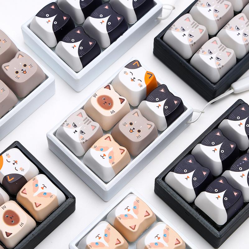 Pendentif Anti-Stress à 4/6 Touches Touche de Clavier Chat Porte-Clés Fidget Bouton pour le Doigt Passe-Temps Porte-Clés Apaisant Clés