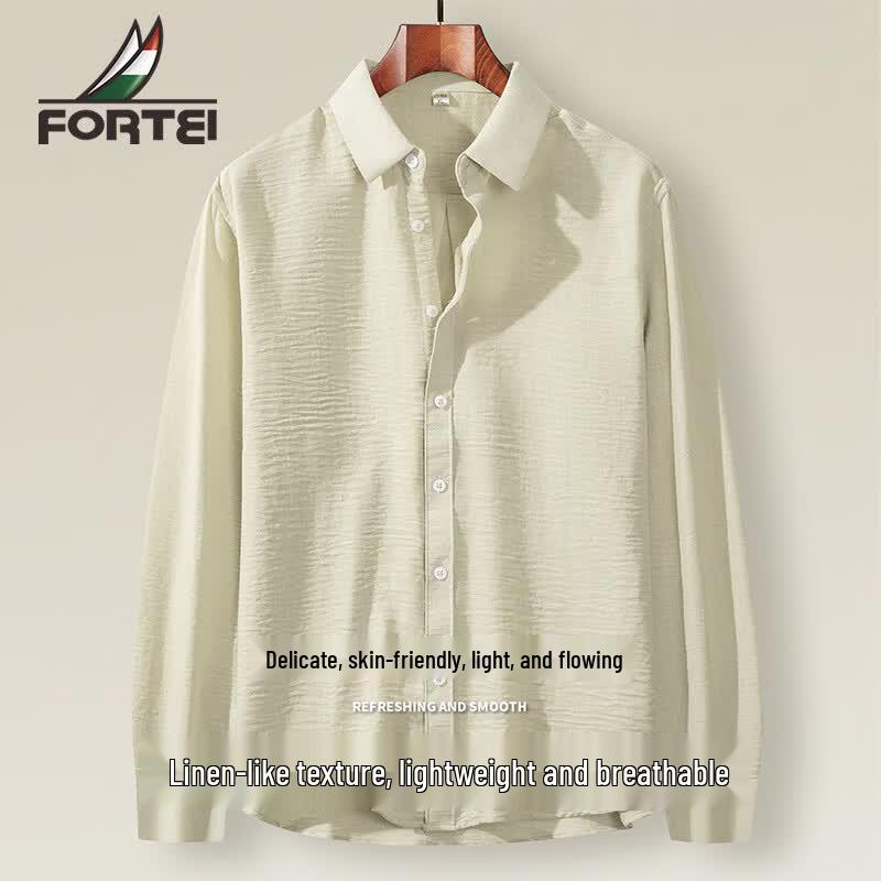 Futing Men s Lightweight Breathable Linen-Look Long-Sleeve Shirt 3XL