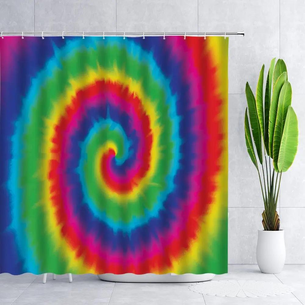 

Tie Dye Rainbow Print Shower Curtain Colorful Abstract Boho Spiral Watercolor Mysterious Home Bathroom Decor Waterproof Screen W60H190(CM)-1 Pcs