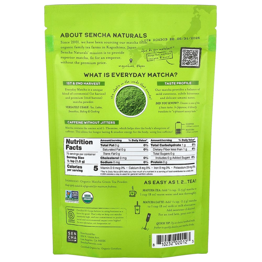 Sencha Naturals Everyday Matcha Japoński Zielony Herbata w Proszku 113g (4 uncje)