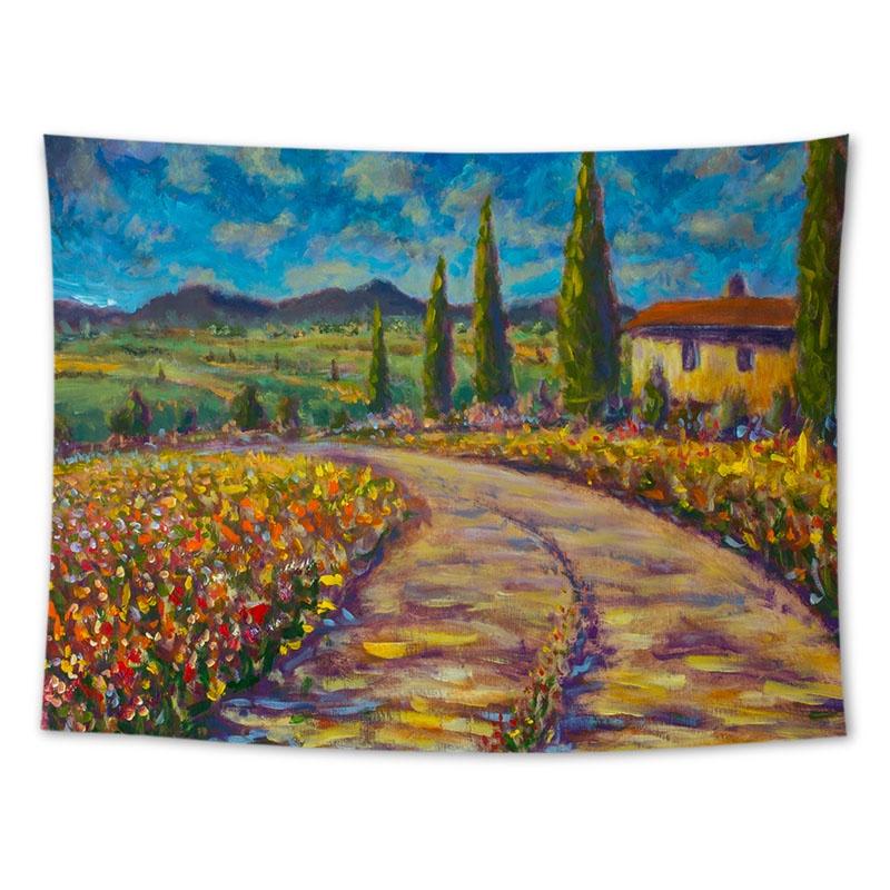 Tapiserie suspendată pe perete Floarea-soarelui Lavandă Pictură în ulei Peisaj Decorare cameră Pânză de fundal