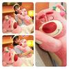 Cute Short Plush Strawberry Bear Stuffed Toy Pillow For Kids 35cm Pink