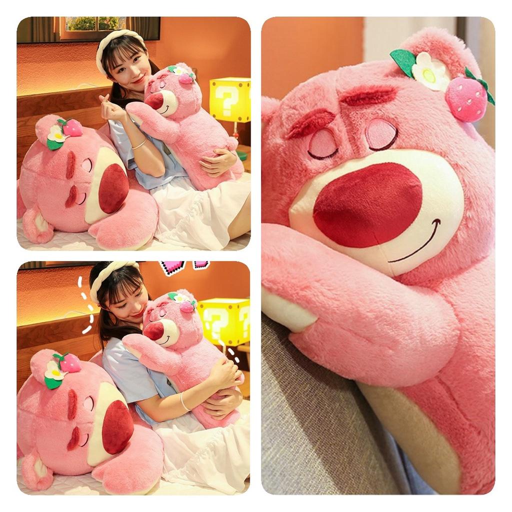 Cute Short Plush Strawberry Bear Stuffed Toy Pillow For Kids 35cm Pink
