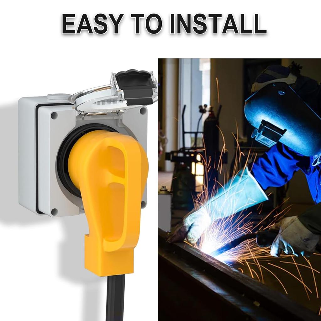 50 Amp Power Outlet Box, NEMA 6-50R 250 Volt EV Welder Receptacle Heavy Duty, Outdoor Weatherproof, with Waterproof Cable Glands 3 Pcs, for Welding