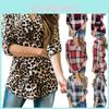 Women Vintage V-neck Loose Tops Long Sleeve Stylish T-shirt With Plaid Casual Design